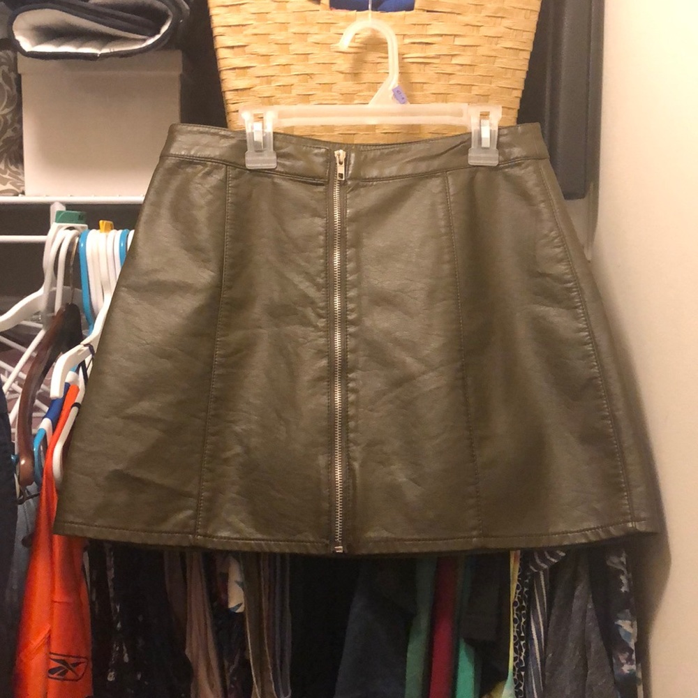 Olive green fake leather skirt